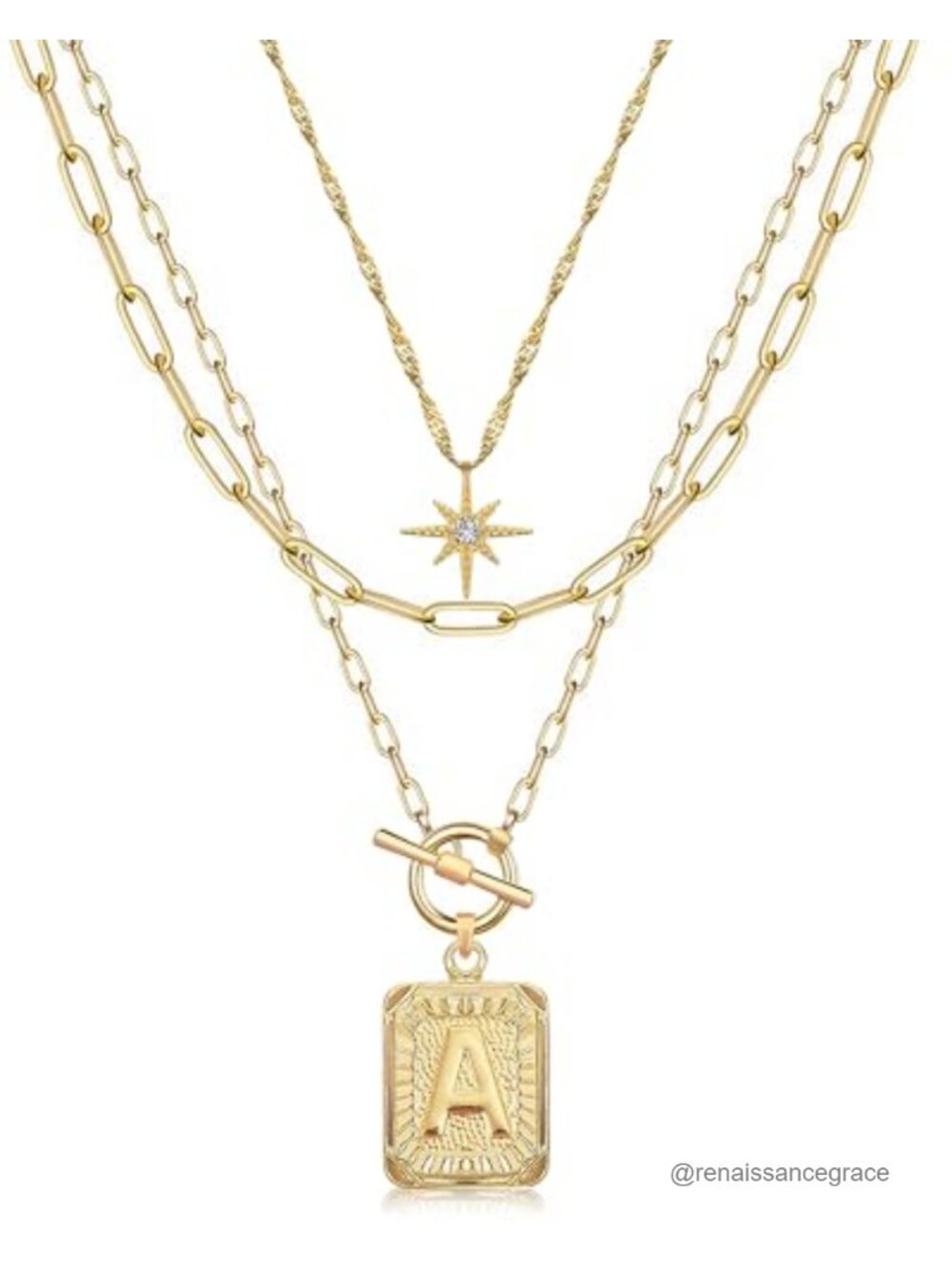 Layered Initial Necklace Set 14K Gold Plated Brass 3 Chains Women Gift